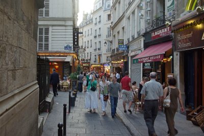 Friday 9 July, 2010 &nbsp;  After dinner, we walk up Rue Galande, cross over Rue St Jaques and enter  Rue St Séverin, one of many pedestrian plazas in the latin quarter. It is alive with people. : 2010-07-09 Paris2