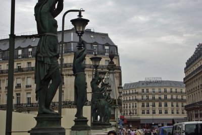 Saturday 10 July, 2010 &nbsp;  Interesting statues adorn the side  of the Opera in Rue Halevy. Galeries Lafayette is nearby. : 2010-07-10 Paris Strasbourg