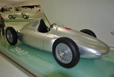 Thursday 17  June, 2010 1947 Porsche Typ 360 Cisitalia  In 1946 Italian racing entrepeneur Pierro Dusio engaged Porsche for his new Cisitalia brand. It had an aluminium body, 4 wheel drive and was powered by a 12 cylinder, 1.5 litre supercharged engine. The car never made it past the test stage because of Dusio's  financial problems. : 2010-06-18 stuttgart