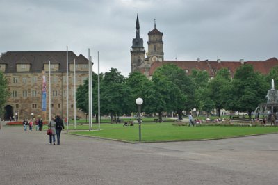 Friday 18,  June, 2010  We walk towards the Old Castle (Altes Schloss on the left)   and Schillerplatz. The Altes Schloss was built in the 10th century and was the residence of the dukes of Württemberg from the 14th century on. It was  extended to a full Renaissance castle between 1553 and 1578 and rebuilt after WWII. : 2010-06-18 stuttgart