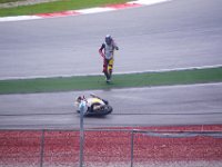 Saturday 20 October 2012  Look at the huge skid mark.  The wet track did at least protect the bike from grinding itself to pieces. : MotoGPMalaysiq