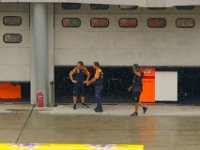 Sunday 21 October 2012   The garage doors remain closed while the MotoGP  teams wait for the weather to become less bad. : MotoGPMalaysiq