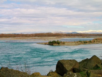 Day 2 - 40th Anniversary trip to NZ  Not that we stopped to taste it, but the water is probably snow melt from the distant Southern Alps.