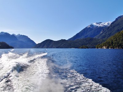 Day 5 - 40th Anniversary trip to NZ  The inane chatter of the passengers inside the cabin is stupefyingly boring so I spend the majority of the trip on the rear deck. I love the roar of the diesels (sounds that I much prefer) and the high speed of the boat.