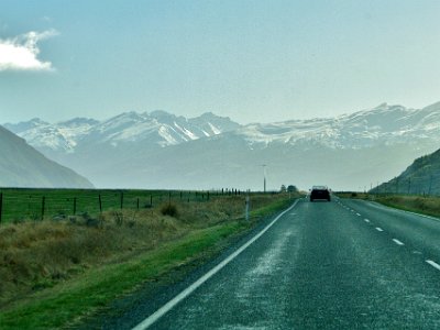 Day 6 - 40th Anniversary trip to NZ  We head SE for a while before arcing to the north.  The problem is that there are mountains in the way and we have to drive around them.  We find ourselves driving in shadow for quite some time.