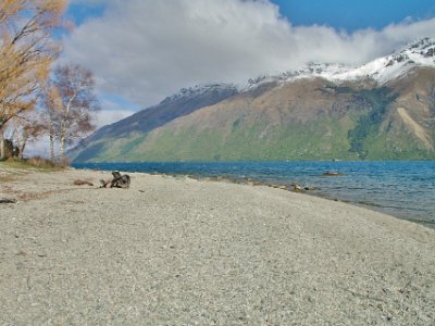 Day 6 - 40th Anniversary trip to NZ  As we continue north around Lake Wakatipu we stop at this pebble beach.