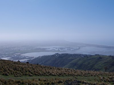 Day 7 - 40th Anniversary trip to NZ  Looking to the north, the Pacific Ocean is just visible and directly in front of us is the oxidation ponds of the Christchurch Wastewater Treatment Plant.