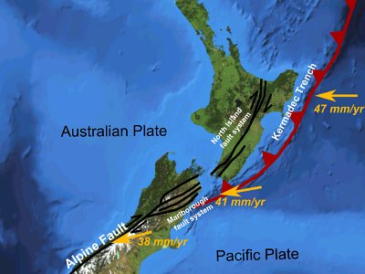 Day 7 - 40th Anniversary trip to NZ - Continuing Why does NZ have so many earthquakes?  The East Coast of the South Island is sliding obliquely towards the Alpine Fault, (south) causing the Southern Alps to rise about 10 mm/yr (although they also wear down at a similar rate). The Marlborough Fault Systems pass through Christchurch and earthquakes occur along these fault lines.