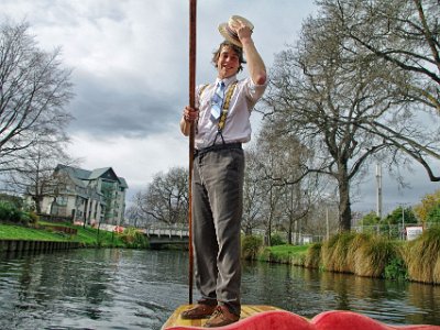 Day 8 - 40th Anniversary trip to NZ -  Punting on the Avon   The punter propels the punt by pushing against the river bed with a pole.