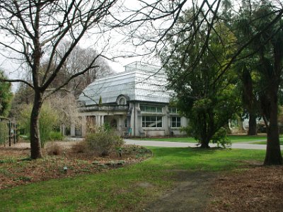 Day 8 - 40th Anniversary trip to NZ -  Jeff visits the Botanical Gardens   The conservatories contain large populations of tropical or indoor plants.  Cuningham House above is listed by the New Zealand Historic Places Trust as a significant building and it hosts a collection of tropical plants.