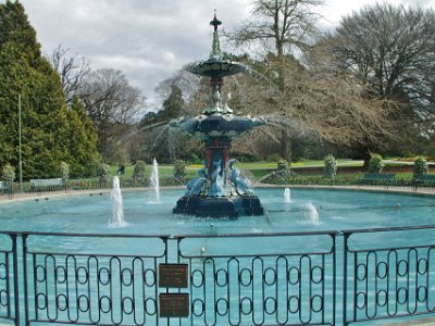 Day 8 - 40th Anniversary trip to NZ -  Jeff visits the Botanical Gardens   The Peacock Fountain was imported from England and first installed in the Gardens in the early 1900s, thanks to a bequest from the Honorable John Peacock. The Fountain is where me meet and continue our adventures together.  The next stop is Makkas for a bite to eat and then on to the Willowbank Nature Reserve.