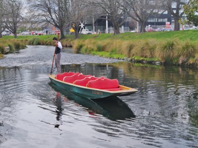 Day 8 - 40th Anniversary trip to NZ -  Punting on the Avon   A punt is not like a gondola. A gondola is a shallow draft vessel that is structurally different and is propelled by an oar rather than a pole.