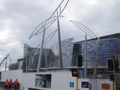 Day 8 - 40th Anniversary trip to NZ -  Jenni explores the city area   The front of the Christchurch Art Gallery on Montreal St and Worcester Blvd.