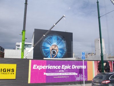 Day 8 - 40th Anniversary trip to NZ -  Jenni explores the city area   In front of the Isaac Theatre Royal, The Piano Centre for Music and the Arts is being constructed.  It opened in August 2016 and cost $NZ16.8 million