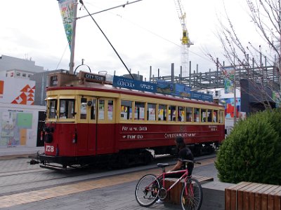 Day 8 - 40th Anniversary trip to NZ -  Jenni explores the city area   . . . where she alights and takes this picture of her ride for the past hour or so.