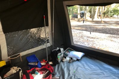 Saturday 21-10-2017 Depot Beach Camp Site - JGR  At the moment, we're back in camp. The bedding is dry and back in place. We're both a bit tired and my right foot's giving me hell .  We're showered and we've put some clean clothes on.  We're ready to go back to Bateman's to rage until the wee hours.  Or maybe, have dinner at the pub that we went to the other night and have an early night