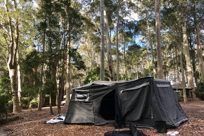 Thursday 19-10-2017 At Depot Beach  The best part  is that it's only $24/night and it has flush toilets, hot showers ($1 for 4 minutes) and it's right at the beach.