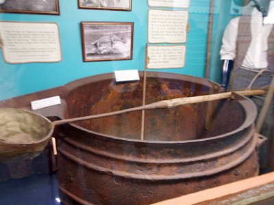 PENT2794-1     MONDAY Killer Whale Museum  This is an actual boiling pot where the whale's blubber was boiled down to extract its oil.