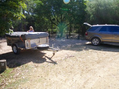 PENT2641-1     SATURDAY Arrive at Hobart Beach  Hobart Beach campground is located within the Bournda National Park. The site costs $25/night; it is huge and very private.  This privacy becomes an issue when most of the people leave next Tuesday: it is a bit spooky; especially as packs of wild koalas are known to patrol this area.