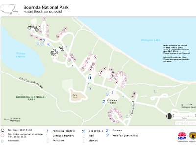 hobart-beach-campground-map     SATURDAY Arrive at Hobart Beach  It's hard to get an idea of the scale of this place. We are in Number 50 and it's only just walking distance to the showers in the centre of the map.  Other than the "drop" toilets the facilities are excellent and the  hot showers are free.