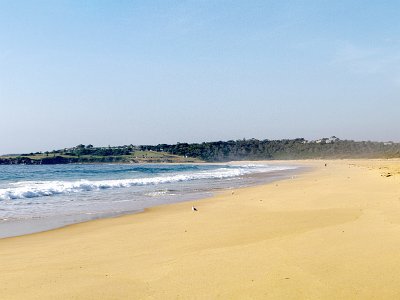 SUNDAY MORNING  Tura Beach  Another reason to just enjoy the moment is that it's hard going on our feet and ankles because the sand is so light.  The sand is a really lovely, golden colour and the sea is the deepest blue.