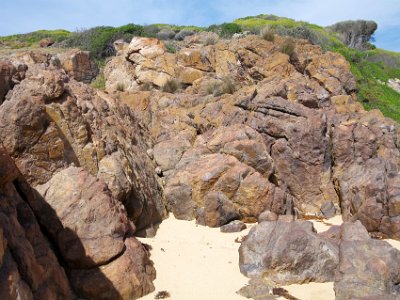 SUNDAY Bournda Beach  These are the remnants of the rocks that, over eons, wore down to provide the sand, both here on the beach and out to sea.