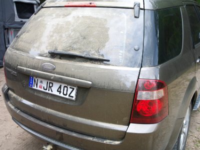 SUNDAY At the campground  Travelling over dirt roads raises a lot of dust.  Luckily, none of it enters the car.