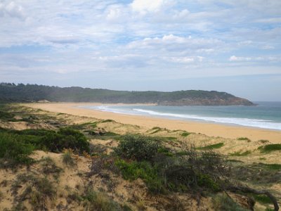 SUNDAY  Wallagoot Beach  This is Wallagoot Beach and it is at the northern end of the beach we walked this morning, Bournda Beach.  Our feet are tired so we go no farther than this.