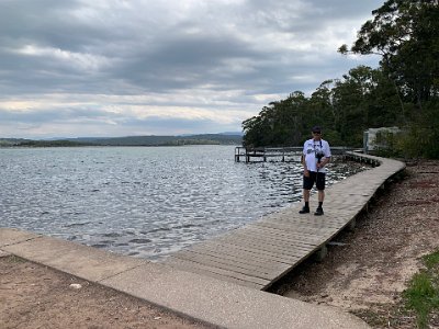 TUESDAY The Merimbula Boardwalk  The boardwalk is not all that wide and it's a bit of a struggle when girthier people try to get by.