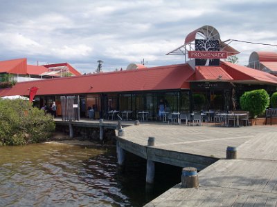 TUESDAY Afternoon at Merimbula  We've just finished lunch at a Mexican Restaurant. Have you ever had Mexican with french fries? Not corn chips? No salsa? Ding, ding, ding - alarm. Jenni does not have her wallet and cannot pay the tab. We return to camp and there it is.