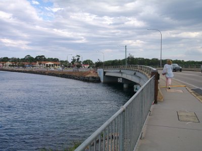 TUESDAY Afternoon at Merimbula Bridge  The boardwalk starts on the other side of the road. Crossing the road is fraught with peril as at least 4 or 5 cars go by.