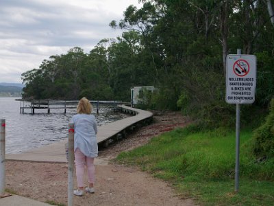 TUESDAY The Merimbula Boardwalk  The boardwalk begins. It  is approximately 3.4 km, takes around 1.5 hours to complete and is accessible for prams and wheelchairs.