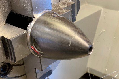 November 2021  The carbon fibre propeller cone is a snug fit and stays there unsupported. <div style="Font-size:5.0pt"