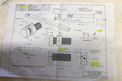 4 April, 2020 - Control Line Clips  &nbsp;  I decided to make the bender myself using a drawing retrieved from a stunt news site. I'm at that wierd stage where I'm a lot more comfortable using metric measurements for lengths and diameters but thousands of an inch for precision lathe work. <div style="Font-size:5.0pt"