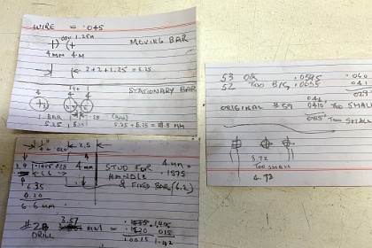 4 April, 2020 - Control Line Clips  &nbsp;  I then decided to make the bender out of flat material and drew up a curious combination of metric and US measurements. I have a complete set of US number and letter drills that are incredibly useful. Whenever I need to turn a stud to a fine tolerance for a force fit, I convert metric to US. <div style="Font-size:5.0pt"