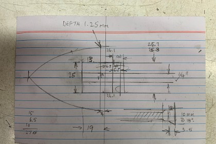 24 June, 2020 - Spinner backplate  &nbsp;  Before starting, I sketch the dimensions of the finished product. I add ¼" to the length. <div style="Font-size:5.0pt"