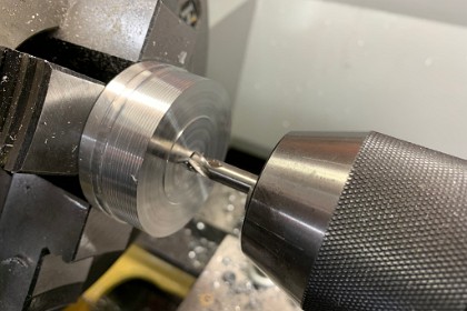 24 June, 2020 - Spinner backplate  &nbsp;I machine the hole out part way to fit the 10mm portion of the crankshaft ( On a RO-Jett 67, the crankshaft is 10mm and a separate 1/4" x 28 stud is screwed in)   The crankshaft is 10mm because the engine uses metric sized bearings front and rear. <div style="Font-size:5.0pt"