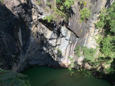 The crater is a huge 61 metres in diameter and 82 metres deep. The viewing platform is 50 metres above the water.