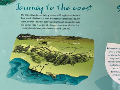 To think we were at Mount Hypipamee only yesterday.   Note: The Barron River does not flow unhindered to the Coral Sea; it is intercepted by the Tinaroo Dam along the way.