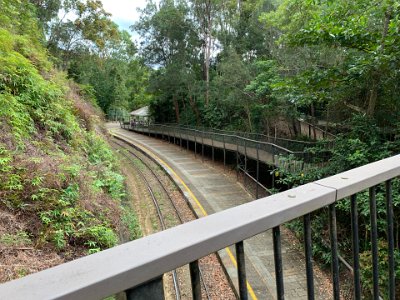 When Australia was a number of competing colonies, the nation obviously needed railways to cover the enormous distances involved. So Victoria and South Australia decided to build a wide gauge system (5ft 3"), NSW decided to build a "standard" gauge system (4 ft 8½") and Queensland built a narrow gauge system (3ft 6"). Here we see our first narrow gauge rail track.