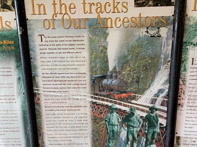 The story of the scenic railway:   Construction began n 1886 and employed 1500 men  Officially opened in 1891  Many people died through disease, accident, fever and conflict  2.3 M³ rock and soil removed by hand and cart.