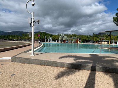 Towards the end of the Esplanade, we come across the Lagoon. The Lagoon is a safe 4800 m² salt water swimming facility, open year-round,  without stingers, sharks or crocodiles. The Lagoon is filled with filtered salt water from the Trinity Inlet.