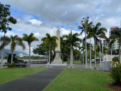 This is the Cairns Cenotaph, a memorial to those brave souls who lost their lives defending this great land.    "The memorial is surmounted by a statue of a digger and records the names of 142 men and women from the region who served in World War I. Designed to incorporate a much-needed public clock, the clock faces are now painted replicas showing 4.28am - the time the ANZAC forces landed at Gallipoli on the ill-fated 25 April 1915."