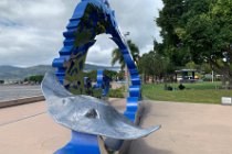 This Sculpture, unveiled on 31 August 2017, is called the  Citizens Gateway to the Great Barrier Reef . It was created by Torres Strait Islander artist Brian Robinson who was commissioned to create an iconic artwork that would reflect the biodiversity of the Great Barrier Reef. His 6m high and 11m helix depicts a wave of marine creatures and birds led by a life-size stingray.  Beautiful.