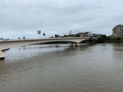 This is the M3 Pacific Motorway Bridge, the Captain Cook Bridge. It is four lanes in each direction and is Queensland's busiest traffic bridge with more than one million vehicles crossing it weekly.