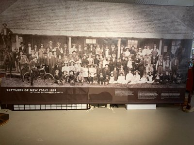 The New Italy settlers built mud brick houses, a church, school and community hall in traditional style of northern Italy.  This picture is inside the café.