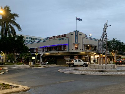 The Australian Hotel is situated at the corner of Victoria and Wood Streets. The Australian Hotel is an intact example of an interwar functionalist-style hotel with Art Deco detailing.    While the building has undergone some alterations in recent years, including replacement of original windows and tiles to the ground floor, it retains key features of the streamline modern style of Art Deco architecture including:   asymmetrical  massing  long, horizontal balconies  cantilevered balcony  columns that are not emphasised  roof concealed by a parapet  .