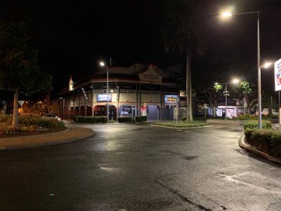 We both have steaks and they're great. Opposite us on the north-eastern corner of Victoria and Gregory Streets, is the Wilkinson's Hotel. It was built in the 1930's but does not seem to be heritage listed.