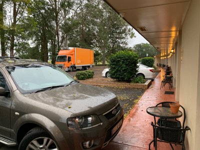 It rains all the way to Taree and overnight as well. The next morning is cold and windy.