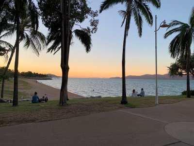 The coast of Queensland points sharply to the NW in Townsville so we get a view of the setting sun.  It is a bit weird to be on the Eastern coast of Australia and to watch the sun set in the ocean.